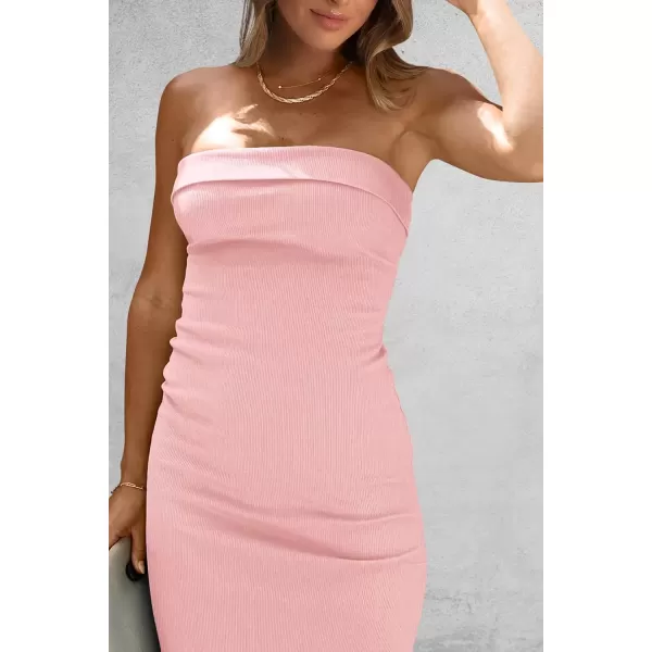 imagePRETTYGARDEN Womens Summer Bodycon Maxi Tube Dress Ribbed Strapless Side Slit Long Going Out Casual Elegant Party DressesPink