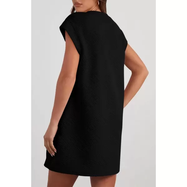 imagePRETTYGARDEN Womens Summer Short T Shirt Dress Cap Sleeve Crew Neck Casual Loose Basic Mini DressesBlack