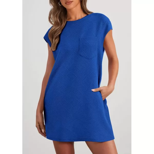 imagePRETTYGARDEN Womens Summer Short T Shirt Dress Cap Sleeve Crew Neck Casual Loose Basic Mini DressesBlue