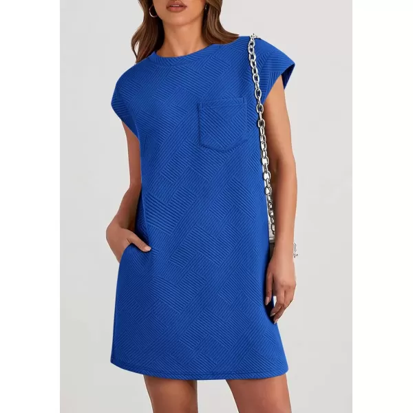 imagePRETTYGARDEN Womens Summer Short T Shirt Dress Cap Sleeve Crew Neck Casual Loose Basic Mini DressesBlue