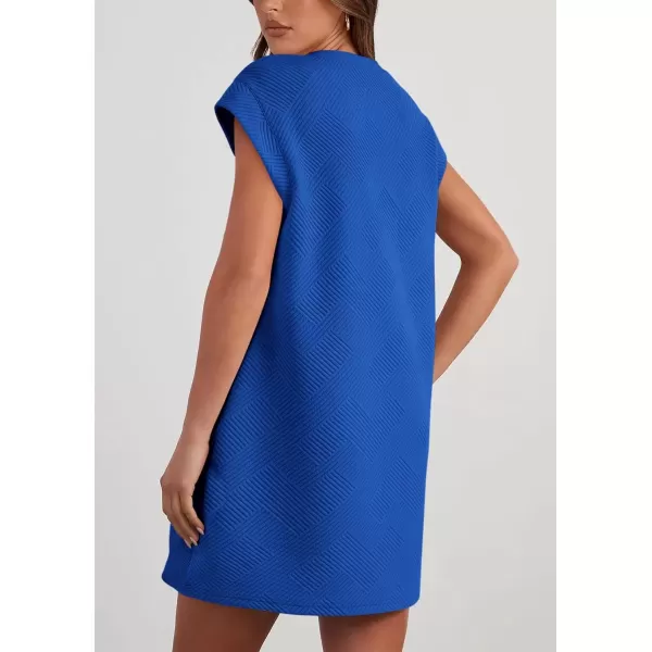 imagePRETTYGARDEN Womens Summer Short T Shirt Dress Cap Sleeve Crew Neck Casual Loose Basic Mini DressesBlue