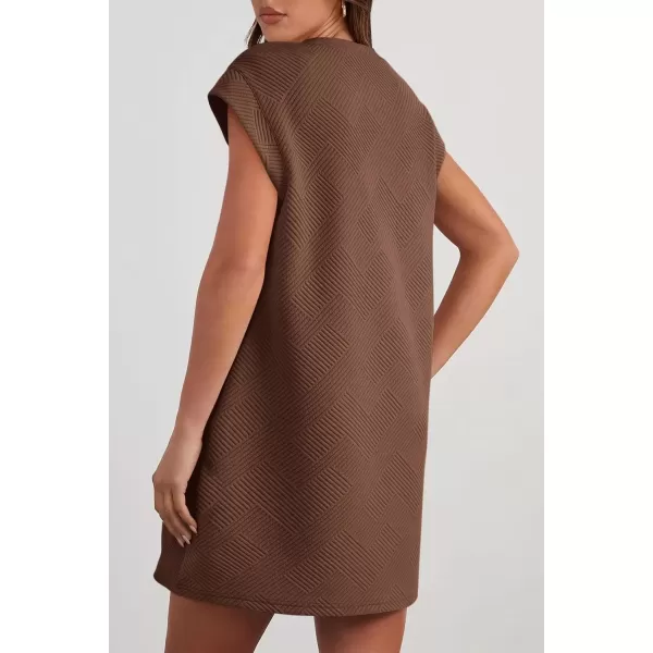 imagePRETTYGARDEN Womens Summer Short T Shirt Dress Cap Sleeve Crew Neck Casual Loose Basic Mini DressesCoffee