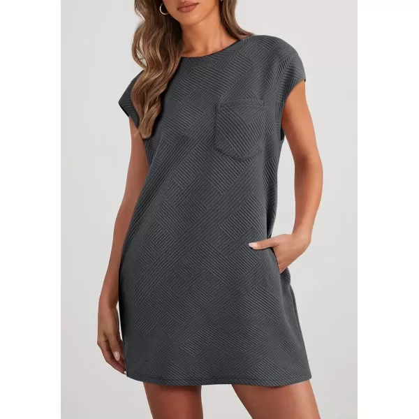 imagePRETTYGARDEN Womens Summer Short T Shirt Dress Cap Sleeve Crew Neck Casual Loose Basic Mini DressesDark Grey