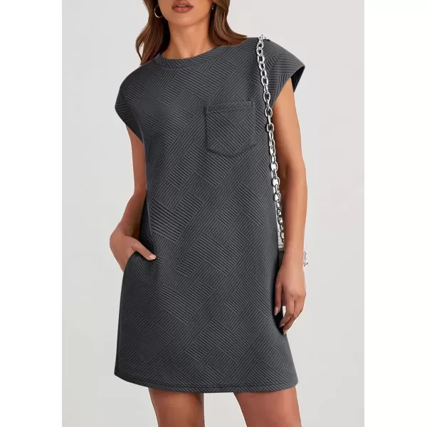 imagePRETTYGARDEN Womens Summer Short T Shirt Dress Cap Sleeve Crew Neck Casual Loose Basic Mini DressesDark Grey