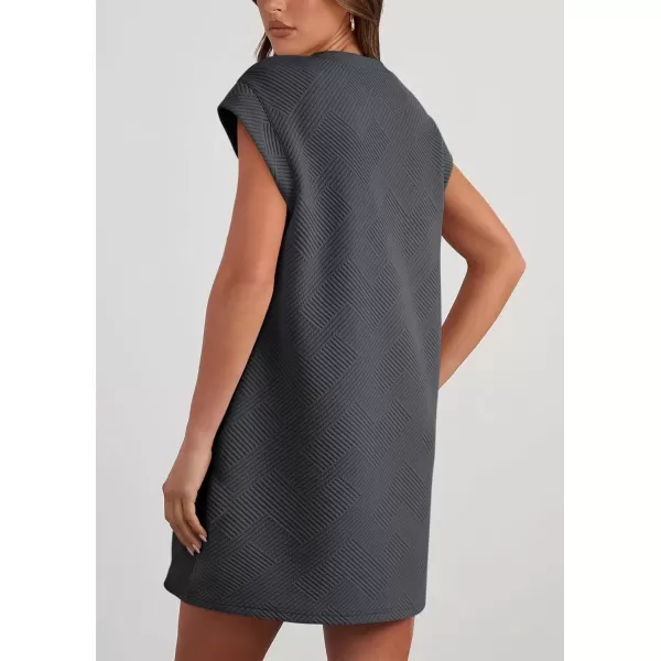 imagePRETTYGARDEN Womens Summer Short T Shirt Dress Cap Sleeve Crew Neck Casual Loose Basic Mini DressesDark Grey