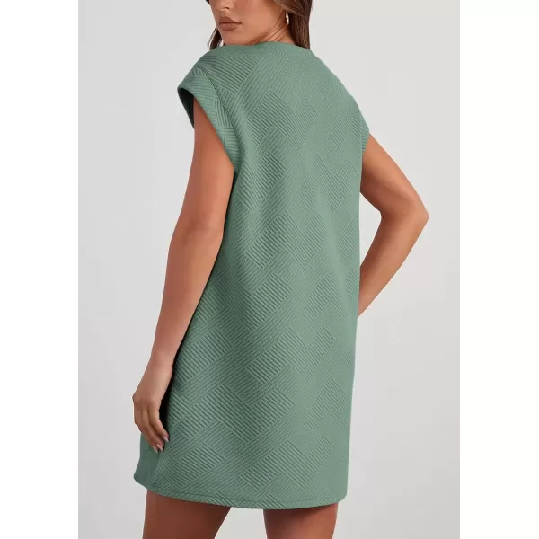 imagePRETTYGARDEN Womens Summer Short T Shirt Dress Cap Sleeve Crew Neck Casual Loose Basic Mini DressesGrey Green