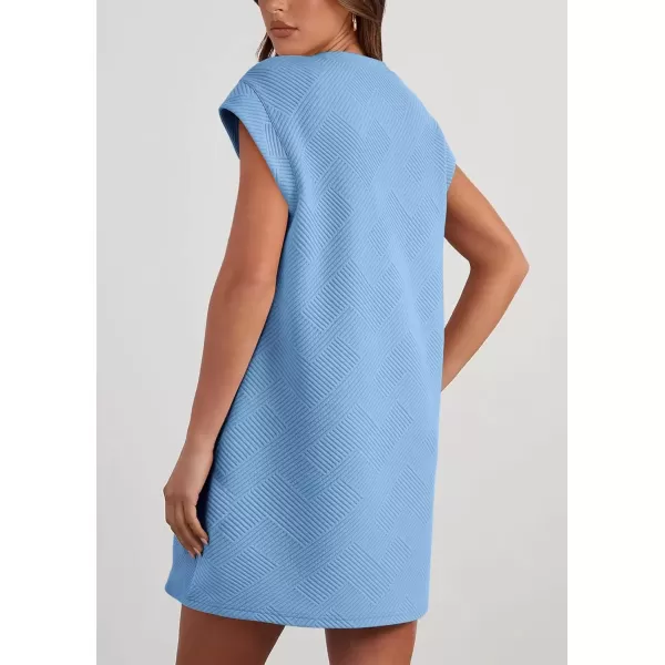 imagePRETTYGARDEN Womens Summer Short T Shirt Dress Cap Sleeve Crew Neck Casual Loose Basic Mini DressesLight Blue