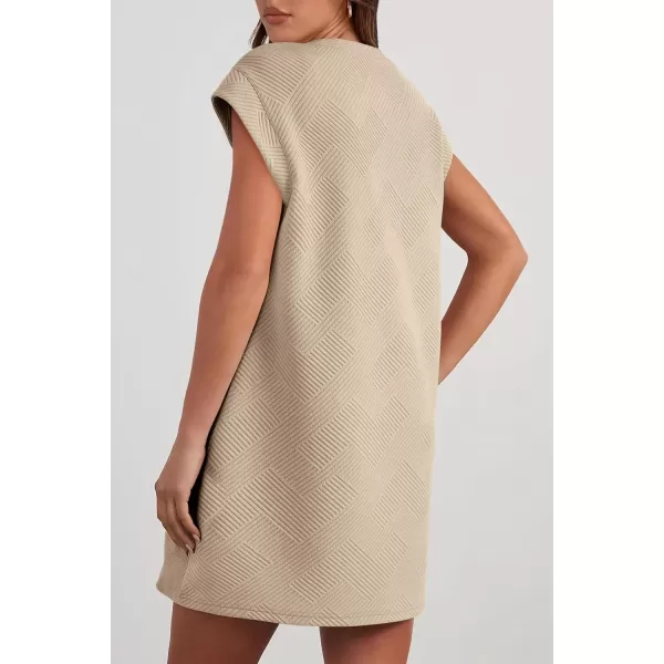 imagePRETTYGARDEN Womens Summer Short T Shirt Dress Cap Sleeve Crew Neck Casual Loose Basic Mini DressesLight Khaki