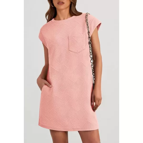 imagePRETTYGARDEN Womens Summer Short T Shirt Dress Cap Sleeve Crew Neck Casual Loose Basic Mini DressesPink