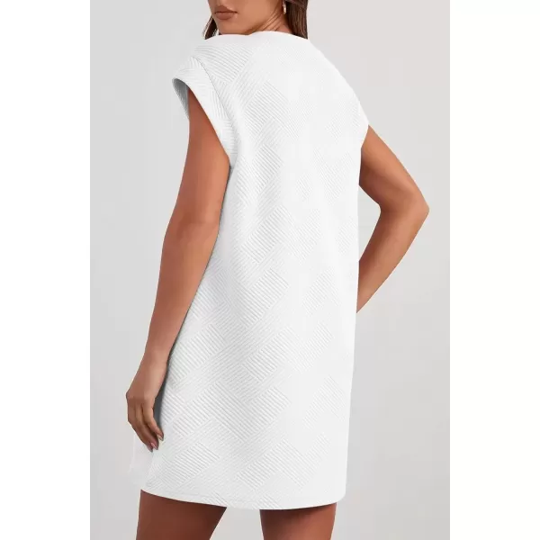 imagePRETTYGARDEN Womens Summer Short T Shirt Dress Cap Sleeve Crew Neck Casual Loose Basic Mini DressesWhite