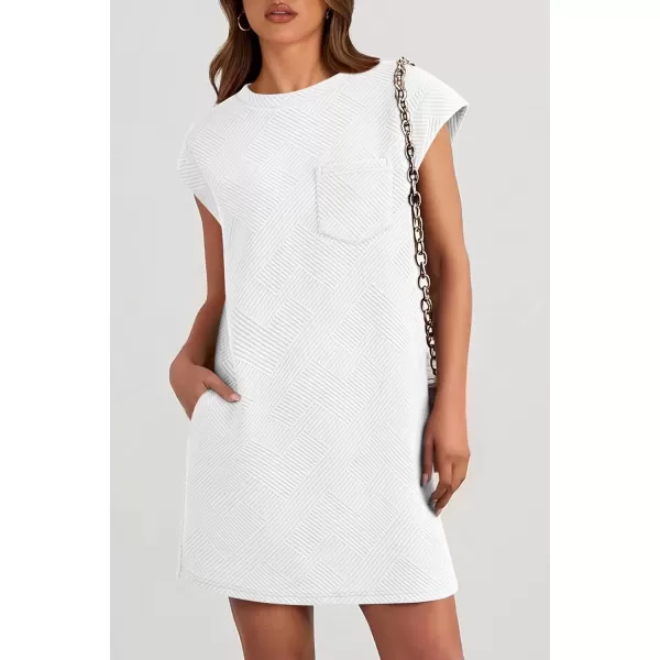 imagePRETTYGARDEN Womens Summer Short T Shirt Dress Cap Sleeve Crew Neck Casual Loose Basic Mini DressesWhite