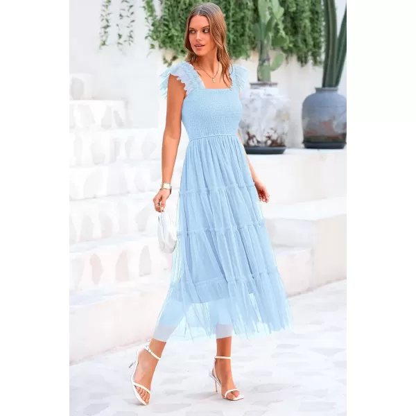imagePRETTYGARDEN Womens 2024 Summer Midi Dress Casual Sleeveless Smocked Ruffle Tulle Flowy Beach SundressLight Blue