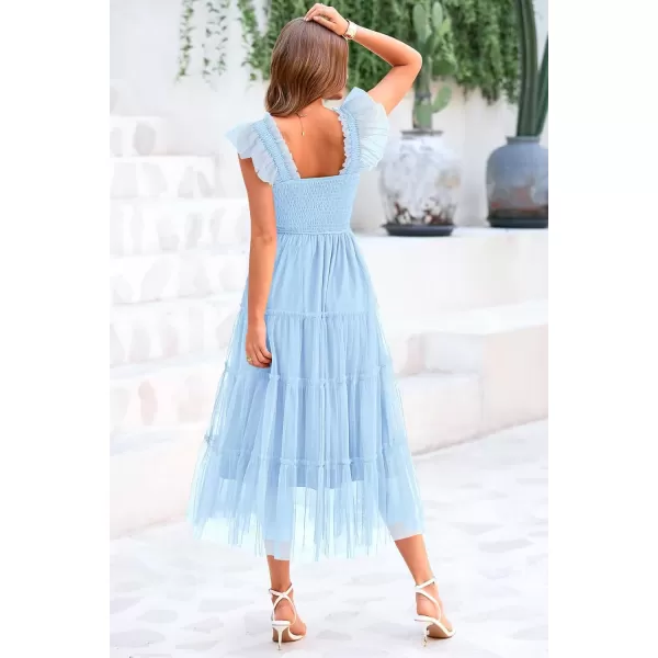 imagePRETTYGARDEN Womens 2024 Summer Midi Dress Casual Sleeveless Smocked Ruffle Tulle Flowy Beach SundressLight Blue