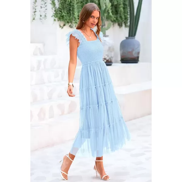 imagePRETTYGARDEN Womens 2024 Summer Midi Dress Casual Sleeveless Smocked Ruffle Tulle Flowy Beach SundressLight Blue