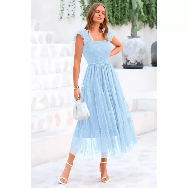 imagePRETTYGARDEN Womens 2024 Summer Midi Dress Casual Sleeveless Smocked Ruffle Tulle Flowy Beach SundressLight Blue