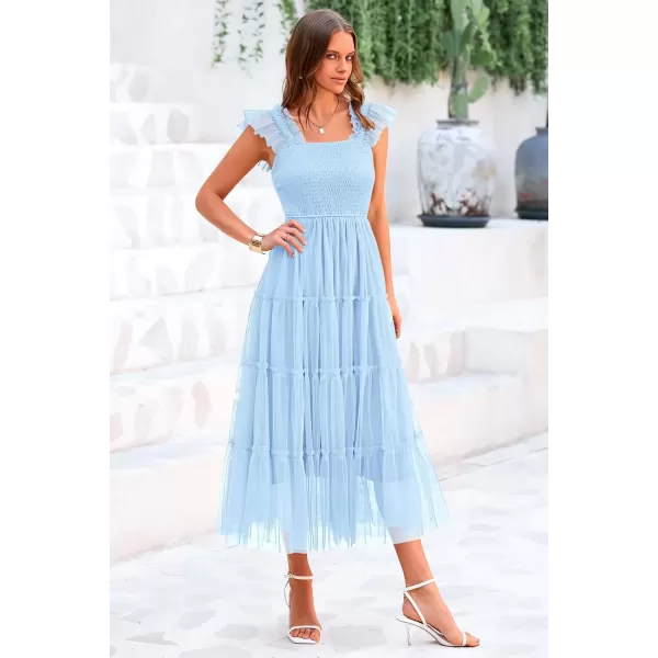 imagePRETTYGARDEN Womens 2024 Summer Midi Dress Casual Sleeveless Smocked Ruffle Tulle Flowy Beach SundressLight Blue