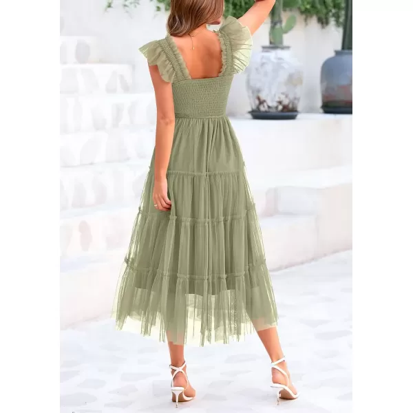 imagePRETTYGARDEN Womens 2024 Summer Midi Dress Casual Sleeveless Smocked Ruffle Tulle Flowy Beach SundressLight Green