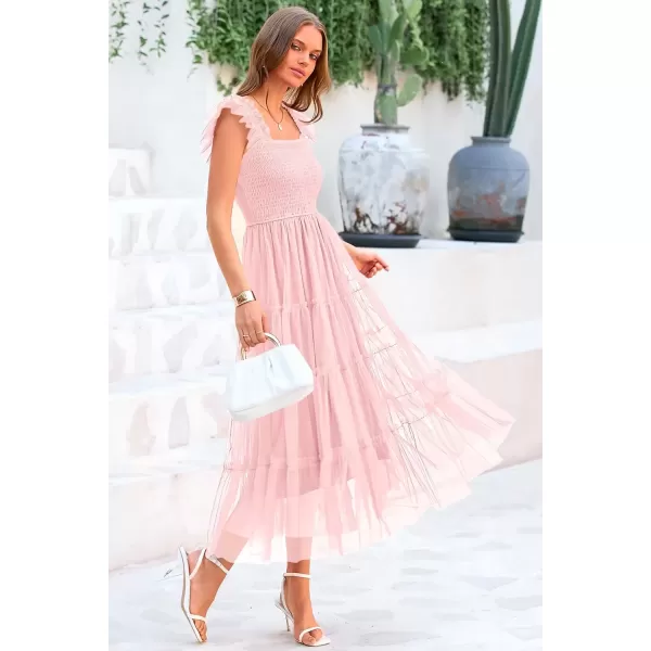 imagePRETTYGARDEN Womens 2024 Summer Midi Dress Casual Sleeveless Smocked Ruffle Tulle Flowy Beach SundressLight Pink