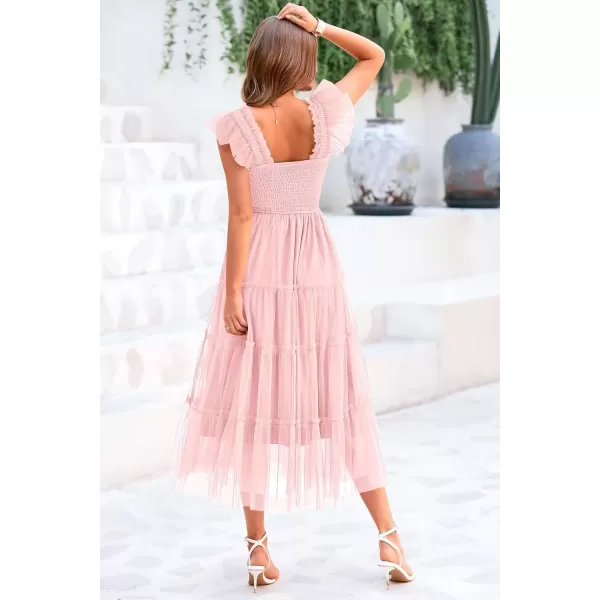 imagePRETTYGARDEN Womens 2024 Summer Midi Dress Casual Sleeveless Smocked Ruffle Tulle Flowy Beach SundressLight Pink