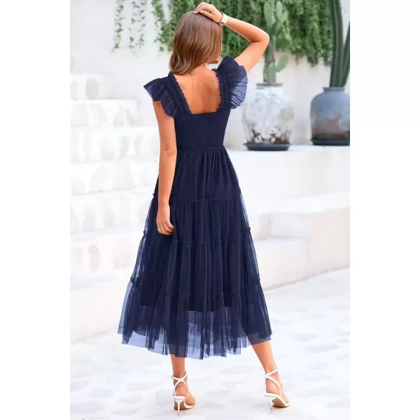 imagePRETTYGARDEN Womens 2024 Summer Midi Dress Casual Sleeveless Smocked Ruffle Tulle Flowy Beach SundressNavy