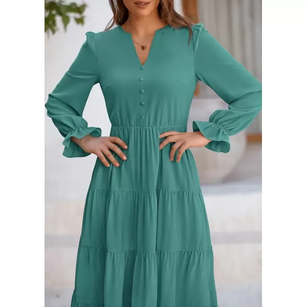 imagePRETTYGARDEN Womens Fall Maxi Dress Long Sleeve V Neck Tiered Ruffle Flowy A Line Cocktail Party DressesBlue Green