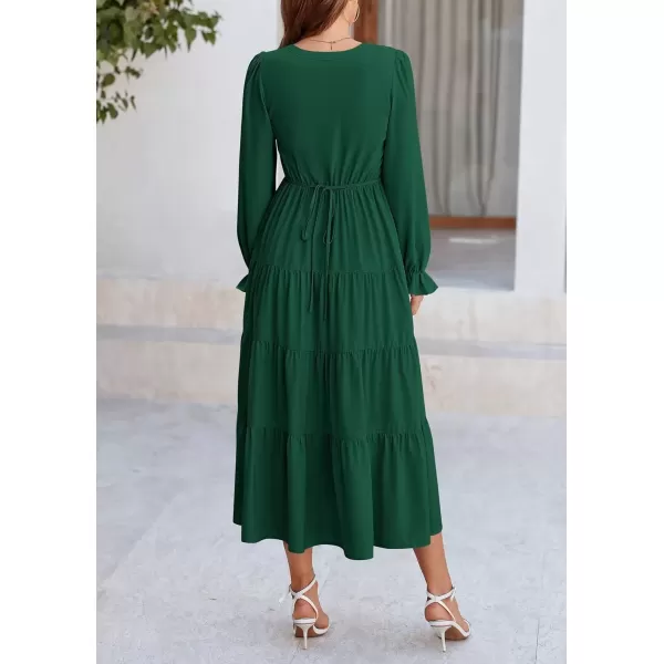 imagePRETTYGARDEN Womens Fall Maxi Dress Long Sleeve V Neck Tiered Ruffle Flowy A Line Cocktail Party DressesDark Green