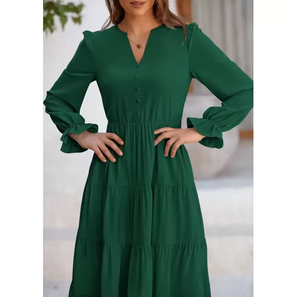 imagePRETTYGARDEN Womens Fall Maxi Dress Long Sleeve V Neck Tiered Ruffle Flowy A Line Cocktail Party DressesDark Green