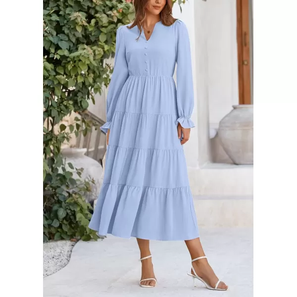 imagePRETTYGARDEN Womens Fall Maxi Dress Long Sleeve V Neck Tiered Ruffle Flowy A Line Cocktail Party DressesLight Blue
