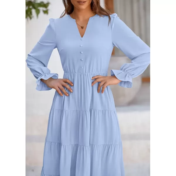 imagePRETTYGARDEN Womens Fall Maxi Dress Long Sleeve V Neck Tiered Ruffle Flowy A Line Cocktail Party DressesLight Blue