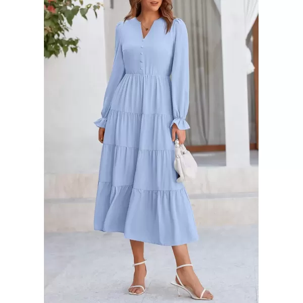 imagePRETTYGARDEN Womens Fall Maxi Dress Long Sleeve V Neck Tiered Ruffle Flowy A Line Cocktail Party DressesLight Blue