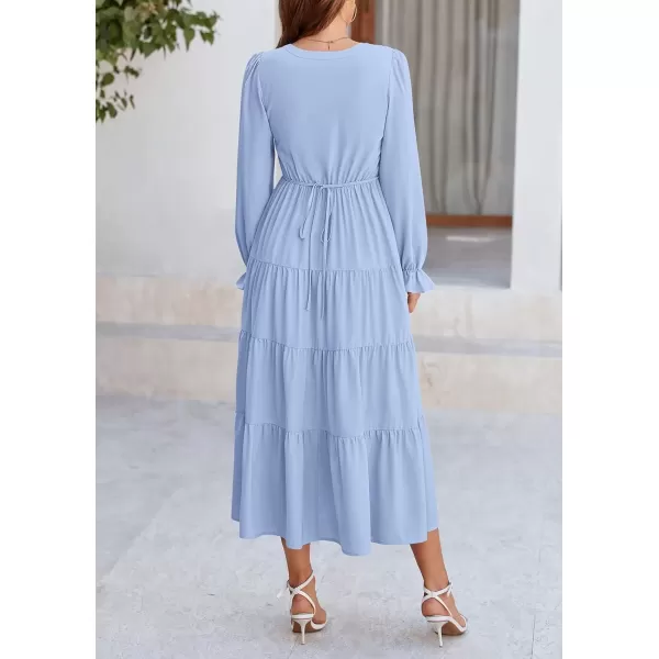 imagePRETTYGARDEN Womens Fall Maxi Dress Long Sleeve V Neck Tiered Ruffle Flowy A Line Cocktail Party DressesLight Blue