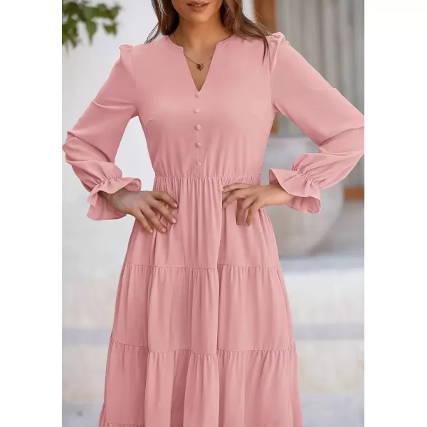 imagePRETTYGARDEN Womens Fall Maxi Dress Long Sleeve V Neck Tiered Ruffle Flowy A Line Cocktail Party DressesPink