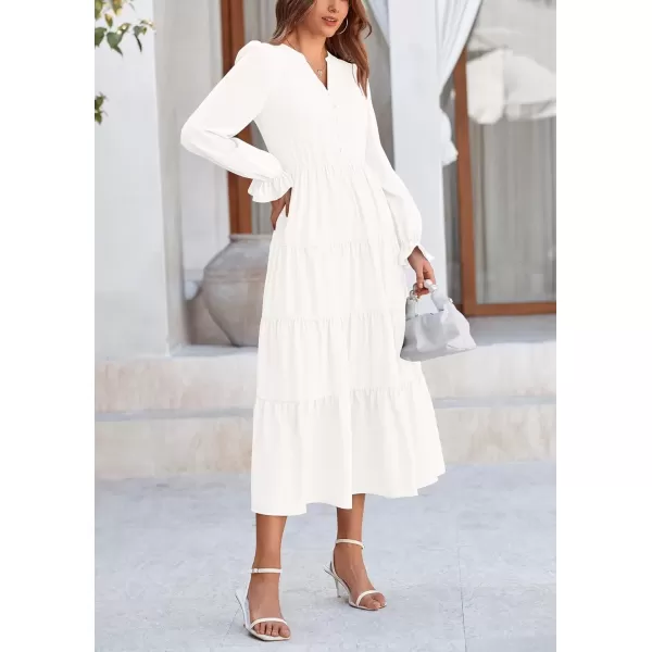 imagePRETTYGARDEN Womens Fall Maxi Dress Long Sleeve V Neck Tiered Ruffle Flowy A Line Cocktail Party DressesWhite