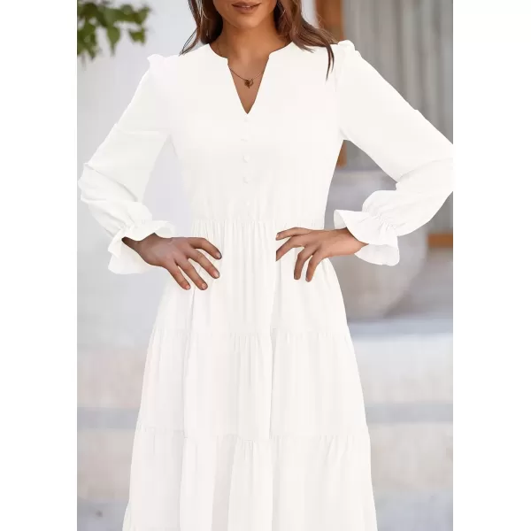 imagePRETTYGARDEN Womens Fall Maxi Dress Long Sleeve V Neck Tiered Ruffle Flowy A Line Cocktail Party DressesWhite
