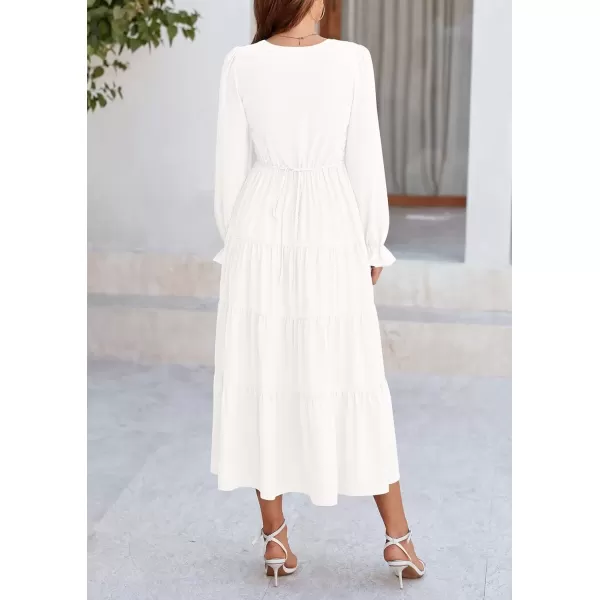 imagePRETTYGARDEN Womens Fall Maxi Dress Long Sleeve V Neck Tiered Ruffle Flowy A Line Cocktail Party DressesWhite