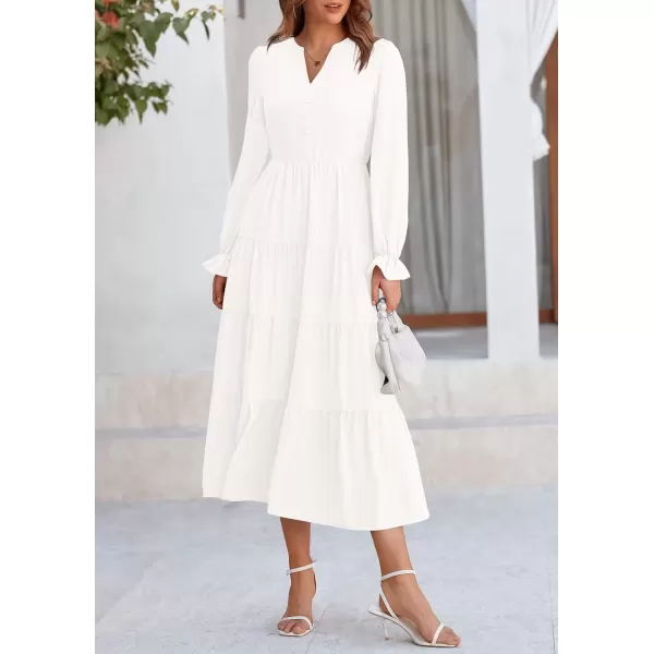 imagePRETTYGARDEN Womens Fall Maxi Dress Long Sleeve V Neck Tiered Ruffle Flowy A Line Cocktail Party DressesWhite