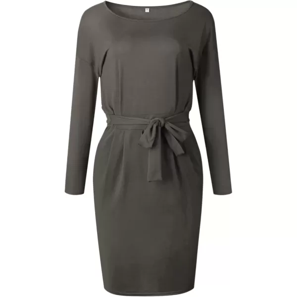 imagePRETTYGARDEN Womens Fashion Casual Long Sleeve Belted Party Bodycon Sheath Pencil DressDark Grey