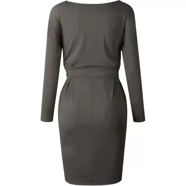 imagePRETTYGARDEN Womens Fashion Casual Long Sleeve Belted Party Bodycon Sheath Pencil DressDark Grey