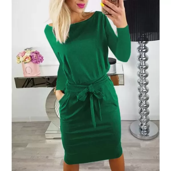 imagePRETTYGARDEN Womens Fashion Casual Long Sleeve Belted Party Bodycon Sheath Pencil DressGreen