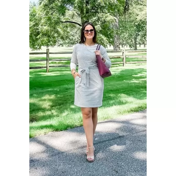 imagePRETTYGARDEN Womens Fashion Casual Long Sleeve Belted Party Bodycon Sheath Pencil DressStripe Green