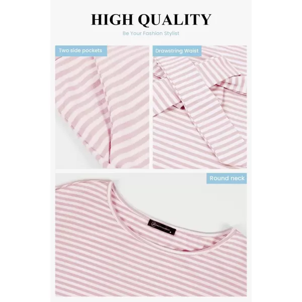 imagePRETTYGARDEN Womens Fashion Casual Long Sleeve Belted Party Bodycon Sheath Pencil DressStripe Pink