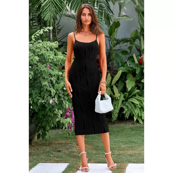 imagePRETTYGARDEN Womens Sexy Midi Bodycon Dress 2024 Summer Spaghetti Strap Sleeveless Knit Party Tight Fitted DressesBlack