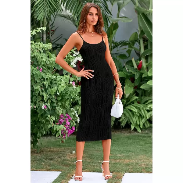 imagePRETTYGARDEN Womens Sexy Midi Bodycon Dress 2024 Summer Spaghetti Strap Sleeveless Knit Party Tight Fitted DressesBlack