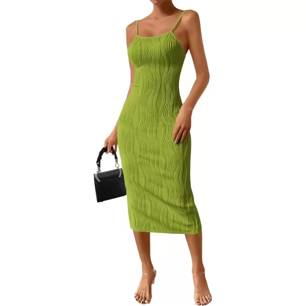 imagePRETTYGARDEN Womens Sexy Midi Bodycon Dress 2024 Summer Spaghetti Strap Sleeveless Knit Party Tight Fitted DressesFruit Green