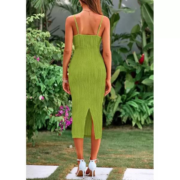 imagePRETTYGARDEN Womens Sexy Midi Bodycon Dress 2024 Summer Spaghetti Strap Sleeveless Knit Party Tight Fitted DressesFruit Green