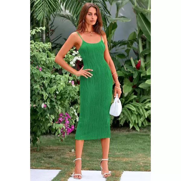 imagePRETTYGARDEN Womens Sexy Midi Bodycon Dress 2024 Summer Spaghetti Strap Sleeveless Knit Party Tight Fitted DressesGreen