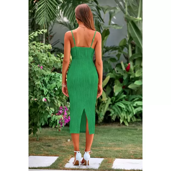 imagePRETTYGARDEN Womens Sexy Midi Bodycon Dress 2024 Summer Spaghetti Strap Sleeveless Knit Party Tight Fitted DressesGreen
