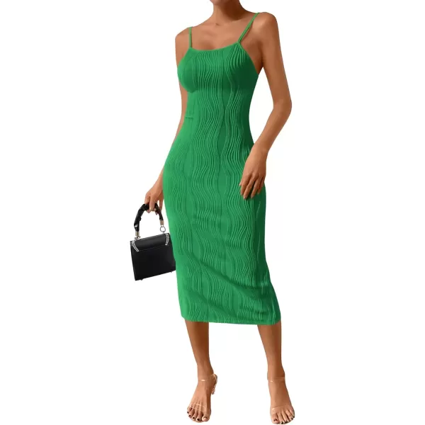 imagePRETTYGARDEN Womens Sexy Midi Bodycon Dress 2024 Summer Spaghetti Strap Sleeveless Knit Party Tight Fitted DressesGreen