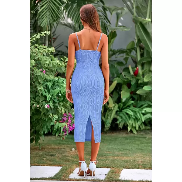 imagePRETTYGARDEN Womens Sexy Midi Bodycon Dress 2024 Summer Spaghetti Strap Sleeveless Knit Party Tight Fitted DressesLight Blue