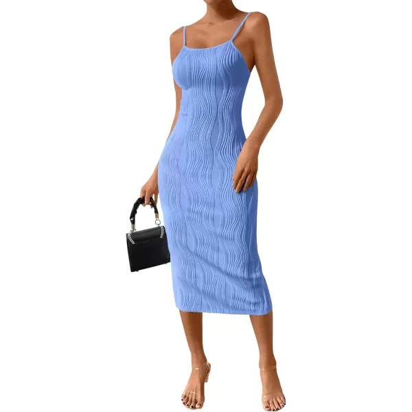 imagePRETTYGARDEN Womens Sexy Midi Bodycon Dress 2024 Summer Spaghetti Strap Sleeveless Knit Party Tight Fitted DressesLight Blue
